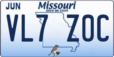 MO license plate VL7Z0C