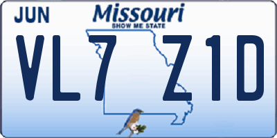 MO license plate VL7Z1D