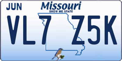 MO license plate VL7Z5K
