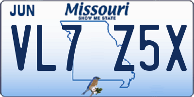 MO license plate VL7Z5X