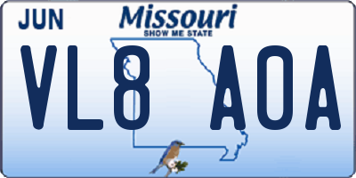 MO license plate VL8A0A