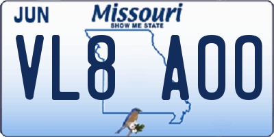 MO license plate VL8A0O