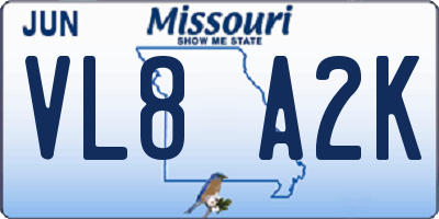 MO license plate VL8A2K