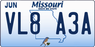 MO license plate VL8A3A