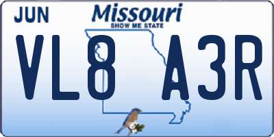 MO license plate VL8A3R