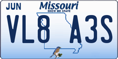MO license plate VL8A3S