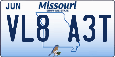 MO license plate VL8A3T