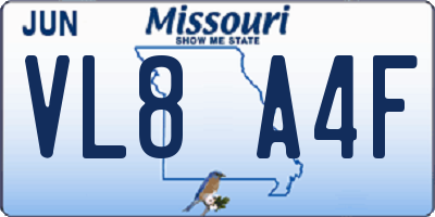 MO license plate VL8A4F