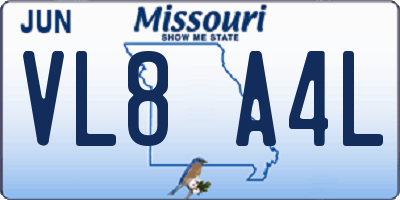 MO license plate VL8A4L