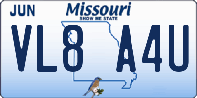 MO license plate VL8A4U