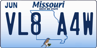 MO license plate VL8A4W