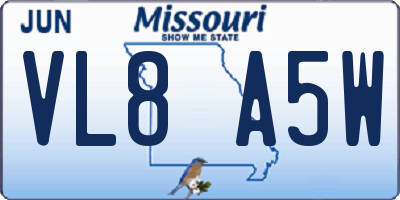 MO license plate VL8A5W