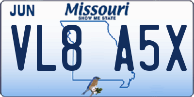 MO license plate VL8A5X