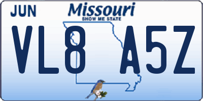 MO license plate VL8A5Z