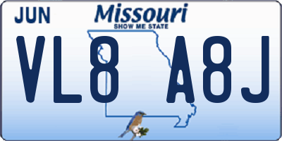 MO license plate VL8A8J