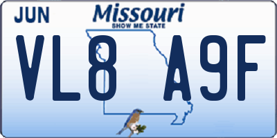MO license plate VL8A9F
