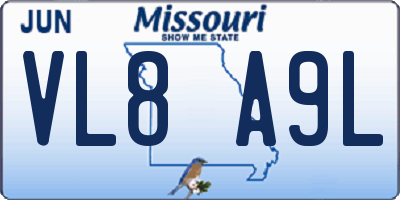 MO license plate VL8A9L