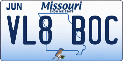 MO license plate VL8B0C