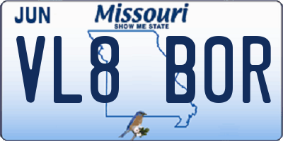 MO license plate VL8B0R