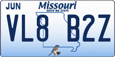 MO license plate VL8B2Z