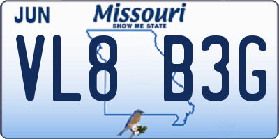 MO license plate VL8B3G