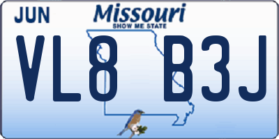 MO license plate VL8B3J