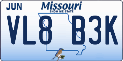 MO license plate VL8B3K