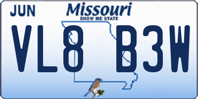 MO license plate VL8B3W