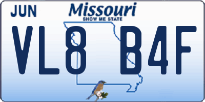 MO license plate VL8B4F