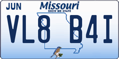 MO license plate VL8B4I