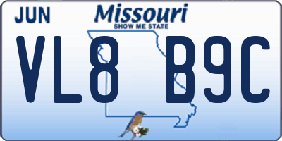 MO license plate VL8B9C