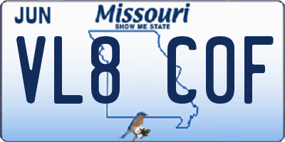 MO license plate VL8C0F