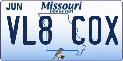 MO license plate VL8C0X