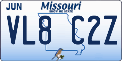 MO license plate VL8C2Z