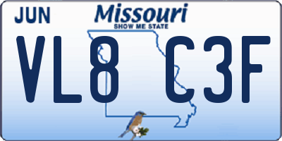 MO license plate VL8C3F
