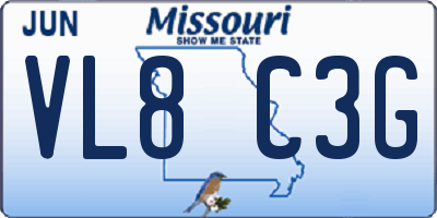 MO license plate VL8C3G