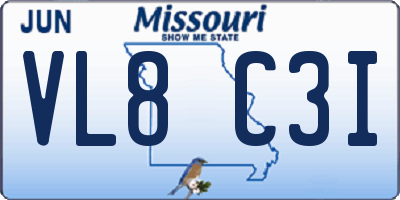 MO license plate VL8C3I
