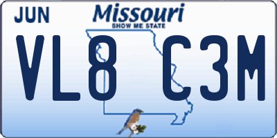 MO license plate VL8C3M