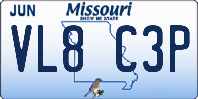 MO license plate VL8C3P