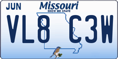 MO license plate VL8C3W