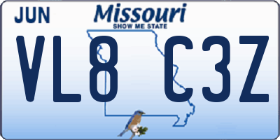 MO license plate VL8C3Z