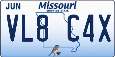 MO license plate VL8C4X
