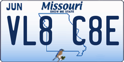 MO license plate VL8C8E