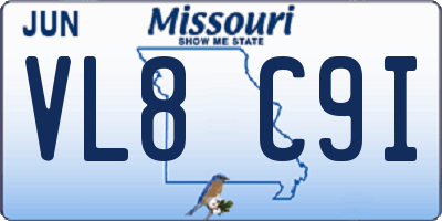 MO license plate VL8C9I