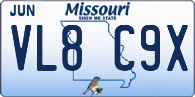MO license plate VL8C9X
