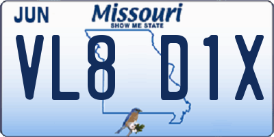 MO license plate VL8D1X