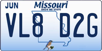 MO license plate VL8D2G