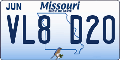 MO license plate VL8D2O