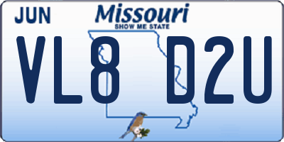 MO license plate VL8D2U