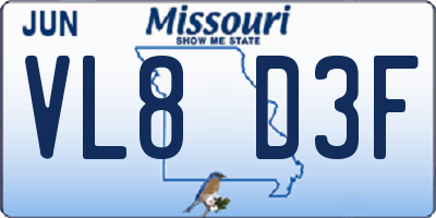MO license plate VL8D3F